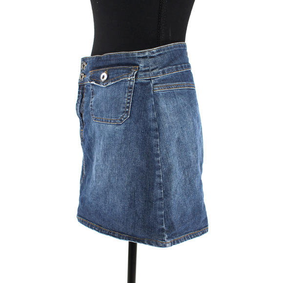 Dolce & Gabbana Blue Denim A-Line Mini Skirt 28 Flap Button D&G Logo Pocket - Picture 2 of 7
